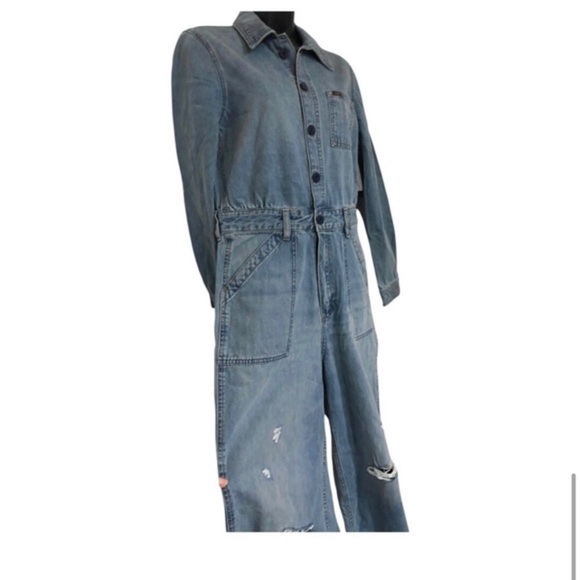 Lee's union-alls distressed blue jeans Cover-alls long sleeve collared jumpsuit - Picture 3 of 9